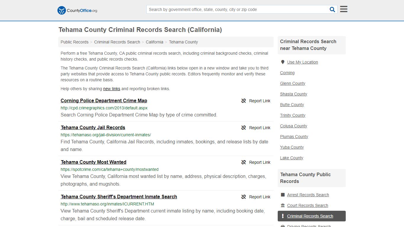 Tehama County Criminal Records Search (California) - County Office